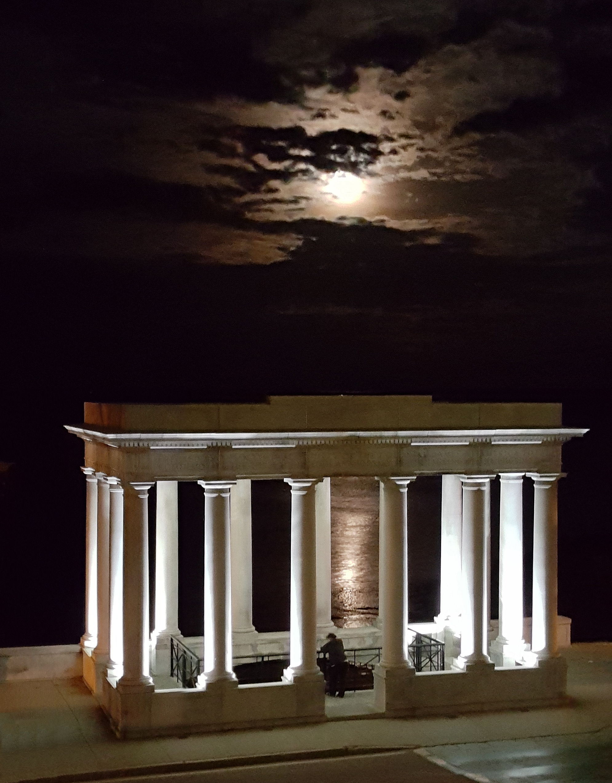 Full moon rising over Plymouth Rock